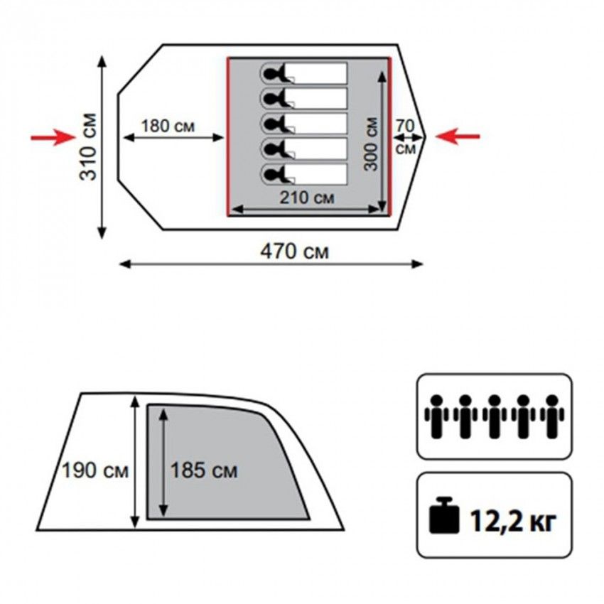 Палатка Baltic Wave 5 v2, Tramp, цвет зеленый