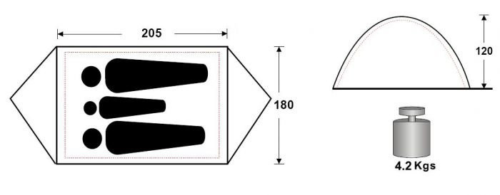 Палатка King Camp FAMILY Fiber 2+1, (2-3 местная)